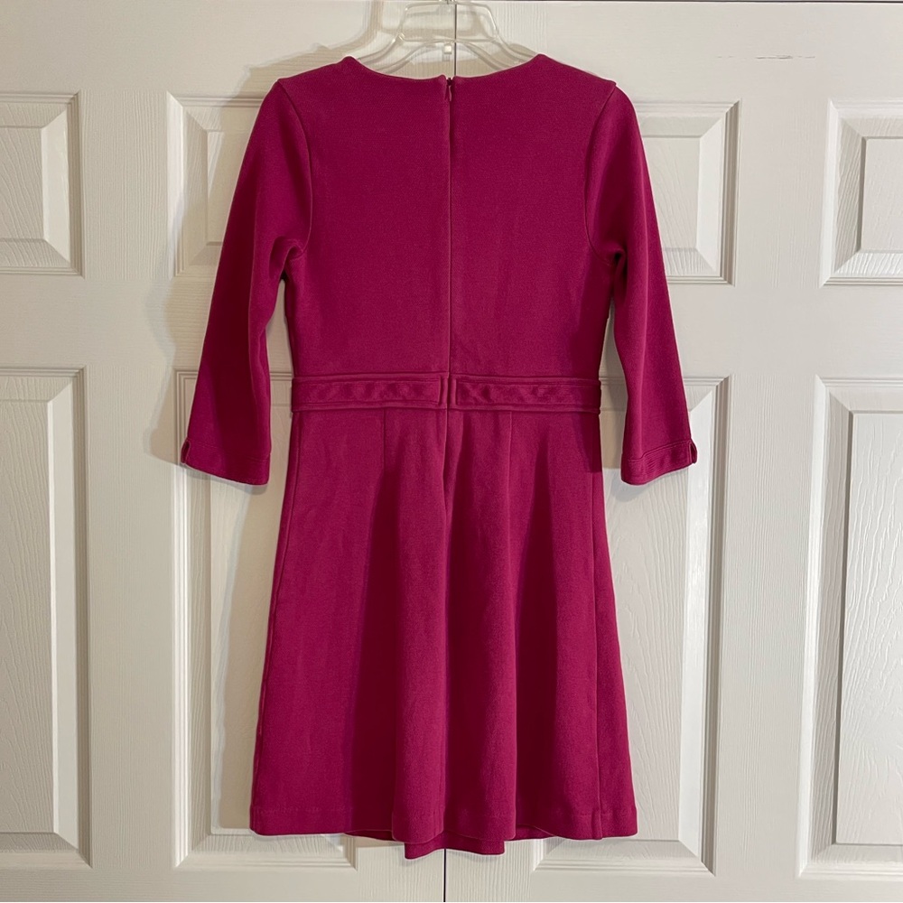 Boden Mercer Mulberry Textured Cotton Fit & Flare V Neck 3/4 Sleeve Dress - Picture 2 of 11
